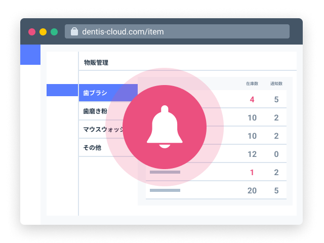 在庫数アラート表示機能イメージ